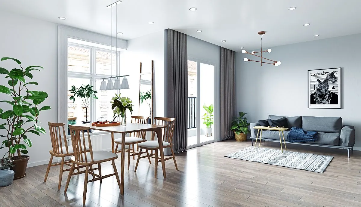 Jasny salon z jadalnią