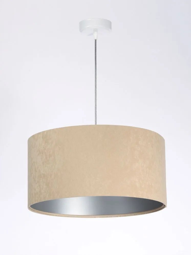Lampa wisząca HOME 40 beżowa/srebrna w kształcie walca do salonu | MIRAT.