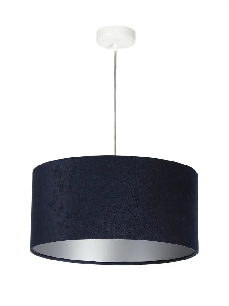 Lampa wisząca HOME 40 granatowa/srebrna welurowa w stylu glamour | MIRAT.