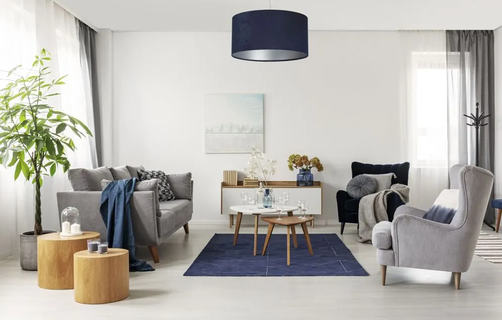 Lampa wisząca HOME 30 granatowa/srebrna w kształcie walca | MIRAT.