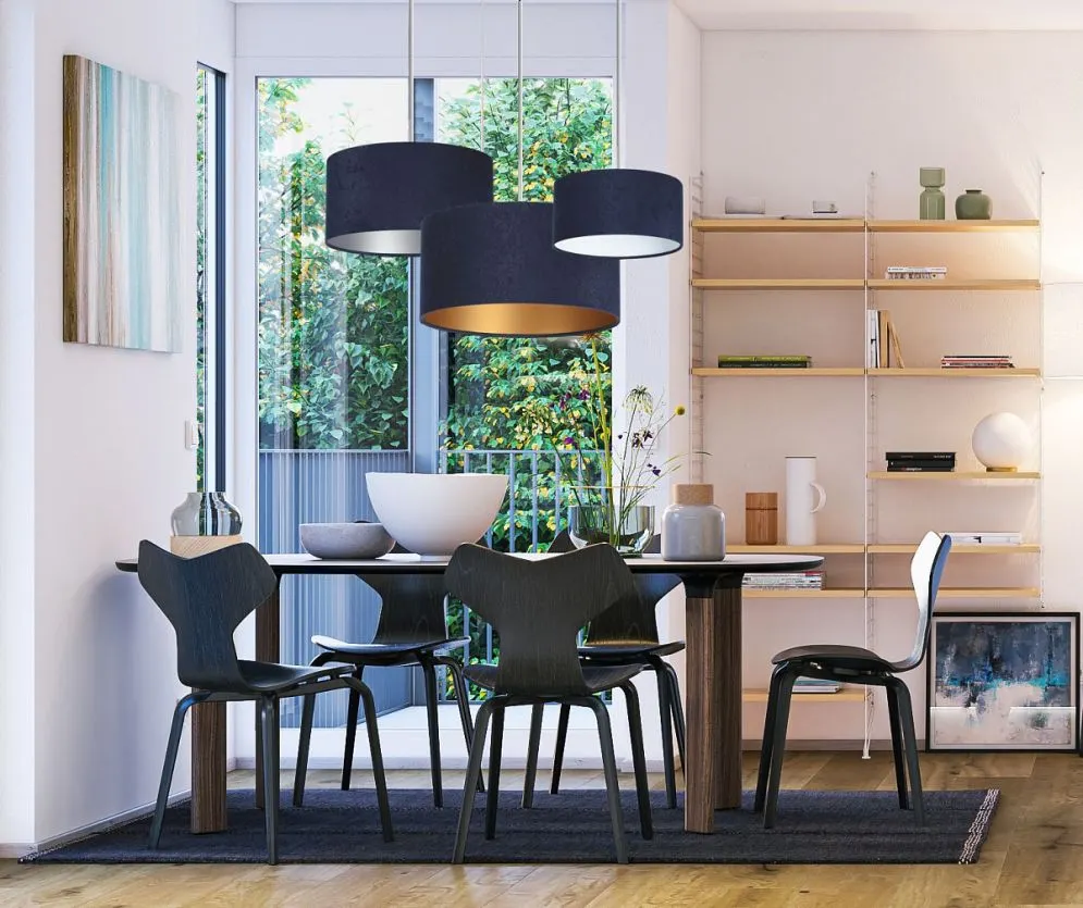 Lampa wisząca HOME 30 granatowa/złota mała w kształcie walca | MIRAT.