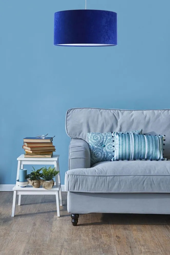 Lampa wisząca HOME 40 niebieska/biała polskiej produkcji do salonu | MIRAT.
