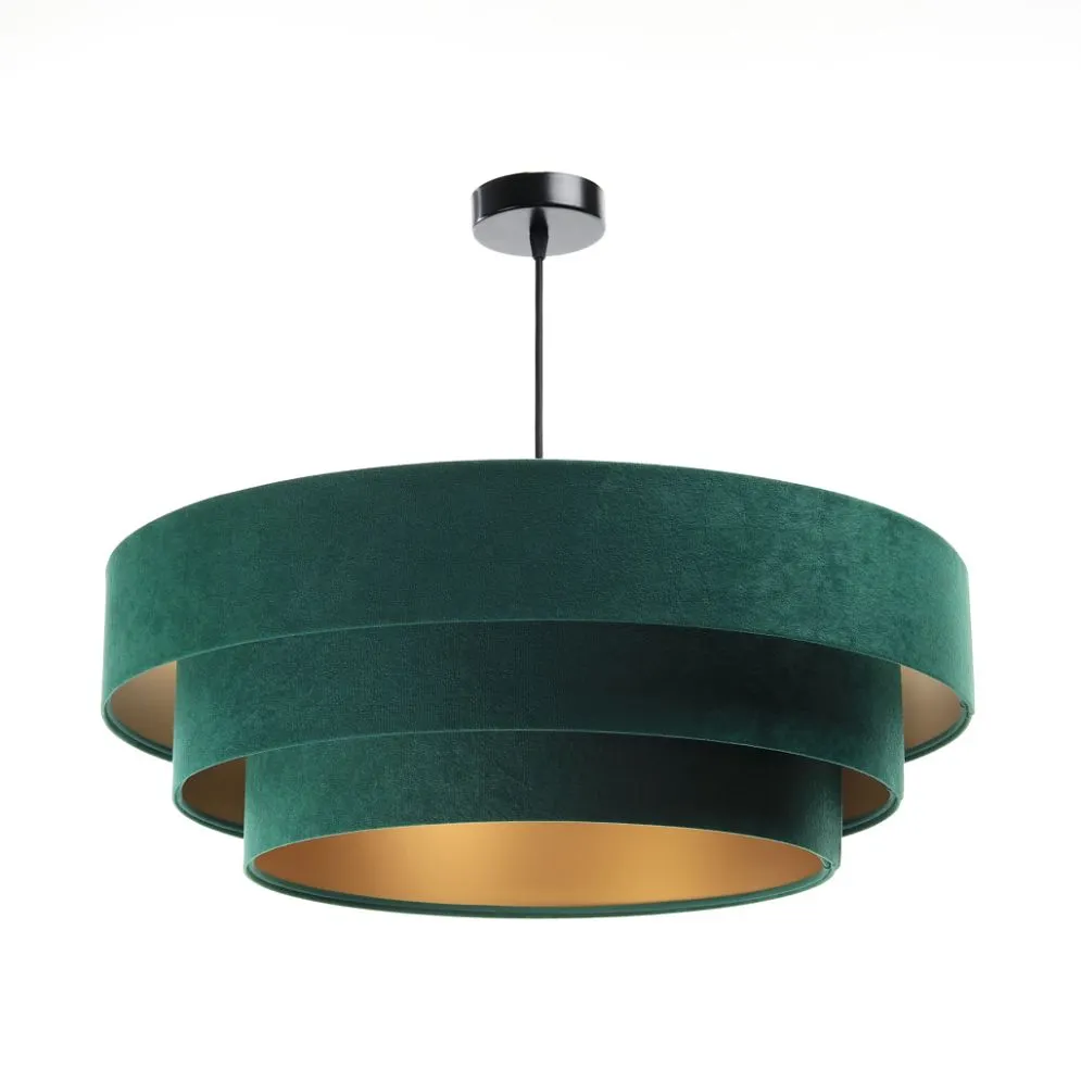 Lampa wisząca TRIO zielona/złota z potrójnym abażurem | MIRAT.