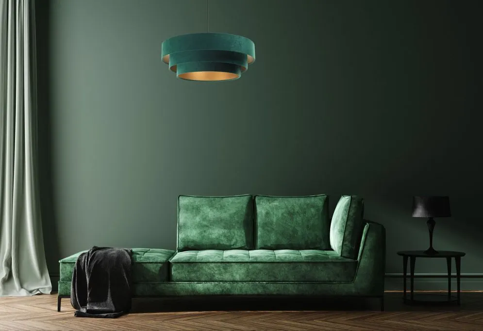 Lampa wisząca TRIO zielona/złota z potrójnym abażurem | MIRAT.