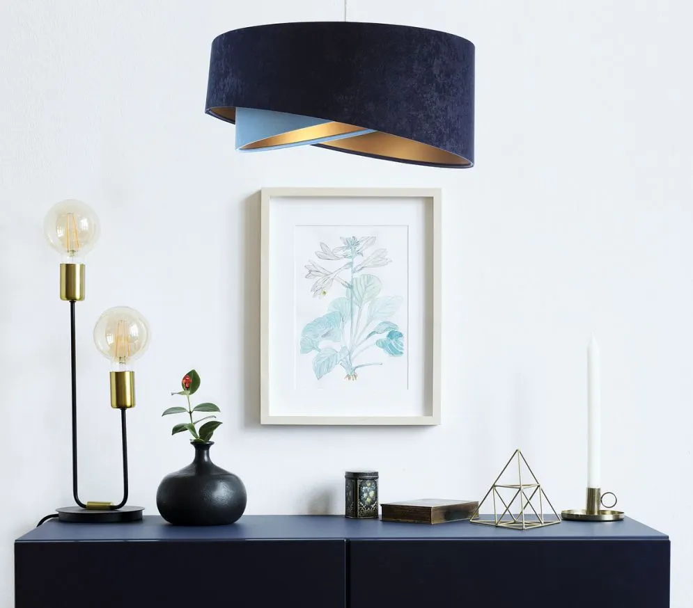 Lampa wisząca THUNDERCLOUD BLUE granatowa/złota welurowa asymetryczna | MIRAT. w stylu  kolekcja