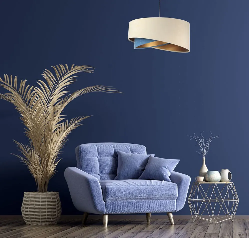 Lampa wisząca BEIGE beżowa/niebieska/złota do salonu | MIRAT. w stylu kolekcja