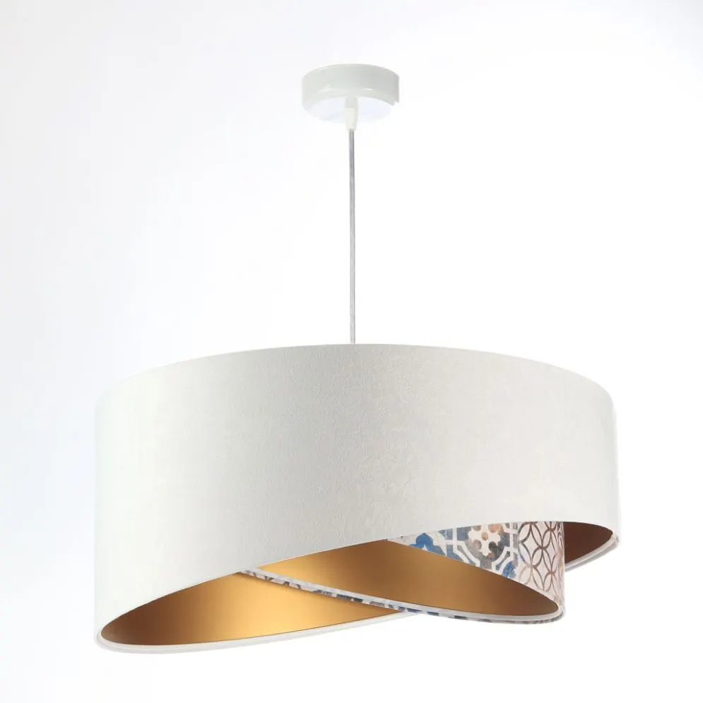Lampa wisząca ALBIT GOLD biała/złota trzykolorowa welurowa | MIRAT. w stylu  kolekcja
