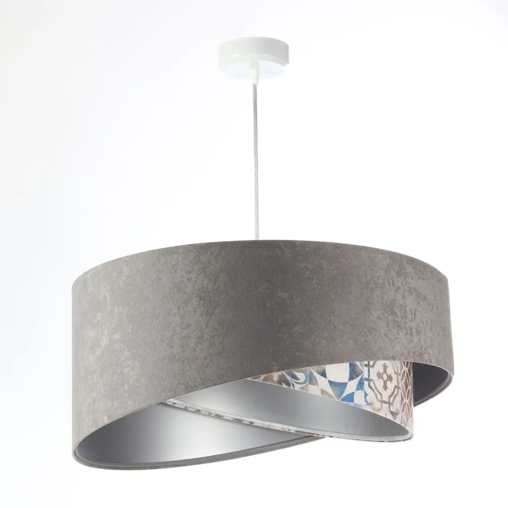 Lampa wisząca ASHES szara/srebrna aksamitna do salonu | MIRAT. w stylu kolekcja