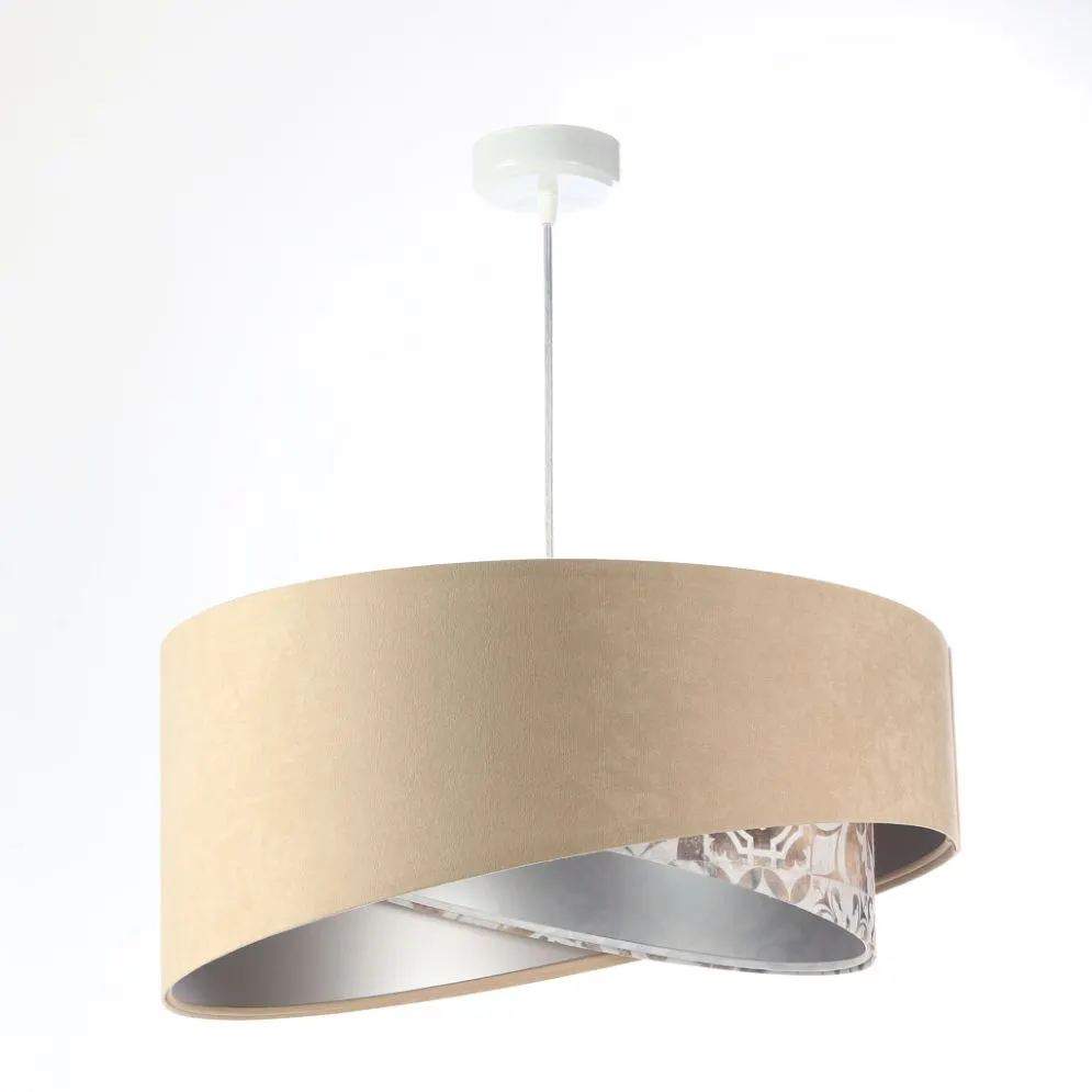 Lampa wisząca SANDERLING beżowa/srebrna welurowa do jadalni | MIRAT. w stylu  kolekcja