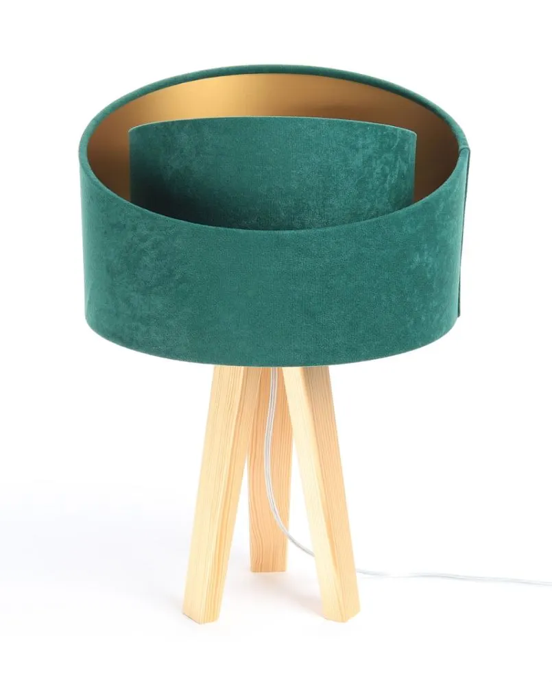 Lampa stołowa GEMSTONE zielona/złota/sosna na trójnogu | MIRAT. w stylu kolekcja