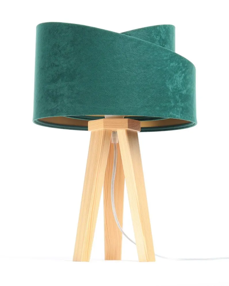 Lampa stołowa GEMSTONE zielona/złota/sosna na trójnogu | MIRAT. w stylu kolekcja