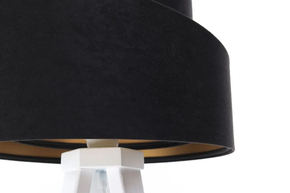 Lampa stołowa GEMSTONE czarna/złota/biała na drewnianej podstawie | MIRAT.