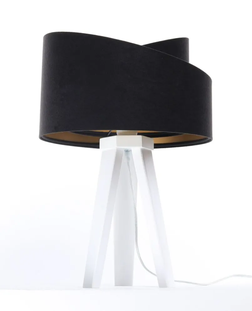 Lampa stołowa GEMSTONE czarna/złota/biała na drewnianej podstawie | MIRAT.