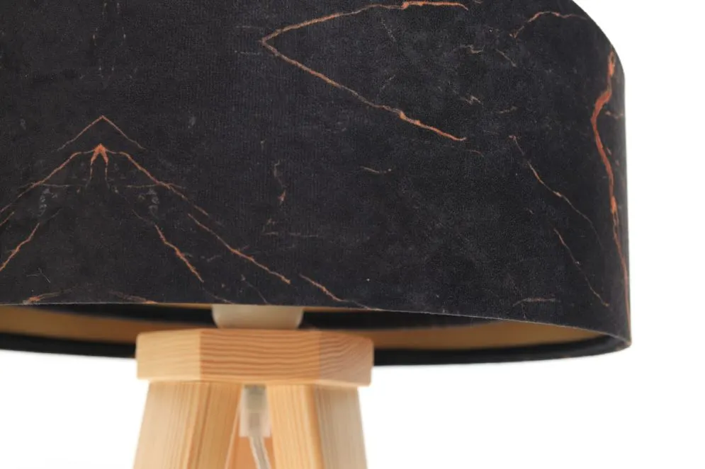 Lampa stołowa BLACK MARBLE czarna/złota/sosna welurowa | MIRAT.
