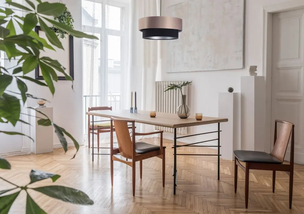 Lampa wisząca DOUBLE 40 czarna/beżowa satynowa nad stół | MIRAT. w stylu kolekcja
