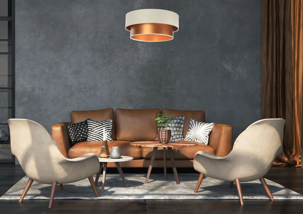 Lampa wisząca DOUBLE CREAM 40 kremowa/miedziana symetryczna walec | MIRAT. w stylu kolekcja