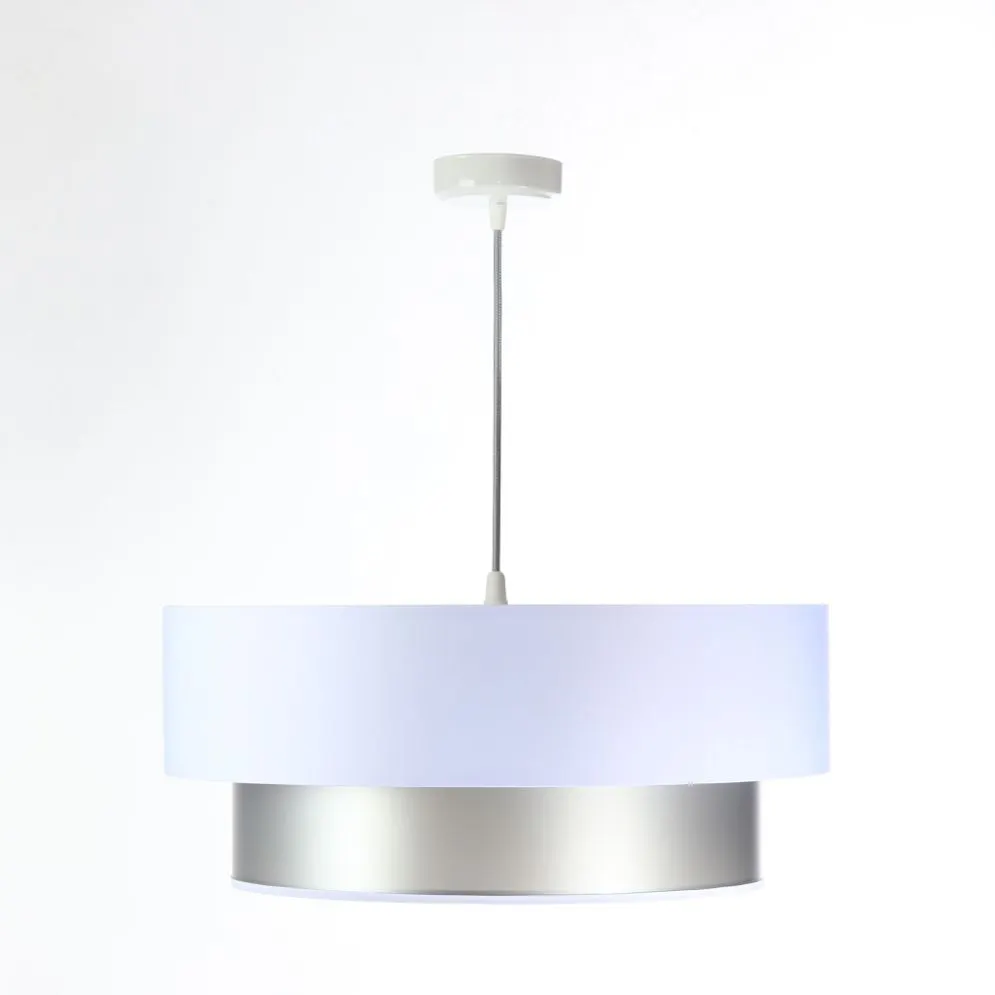 Lampa wisząca DOUBLE WHITE 50 biała/srebrna z podwójnym abażurem | MIRAT.