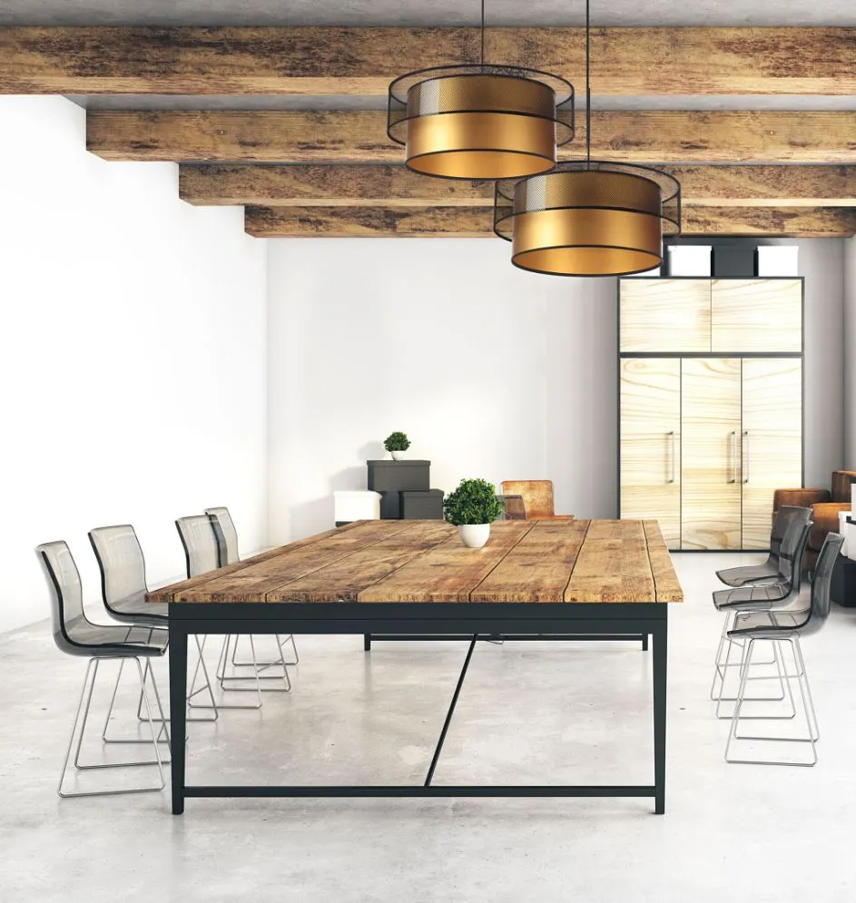 Lampa wisząca DOUBLE NET 40 złota symetryczna w kształcie walca | MIRAT.