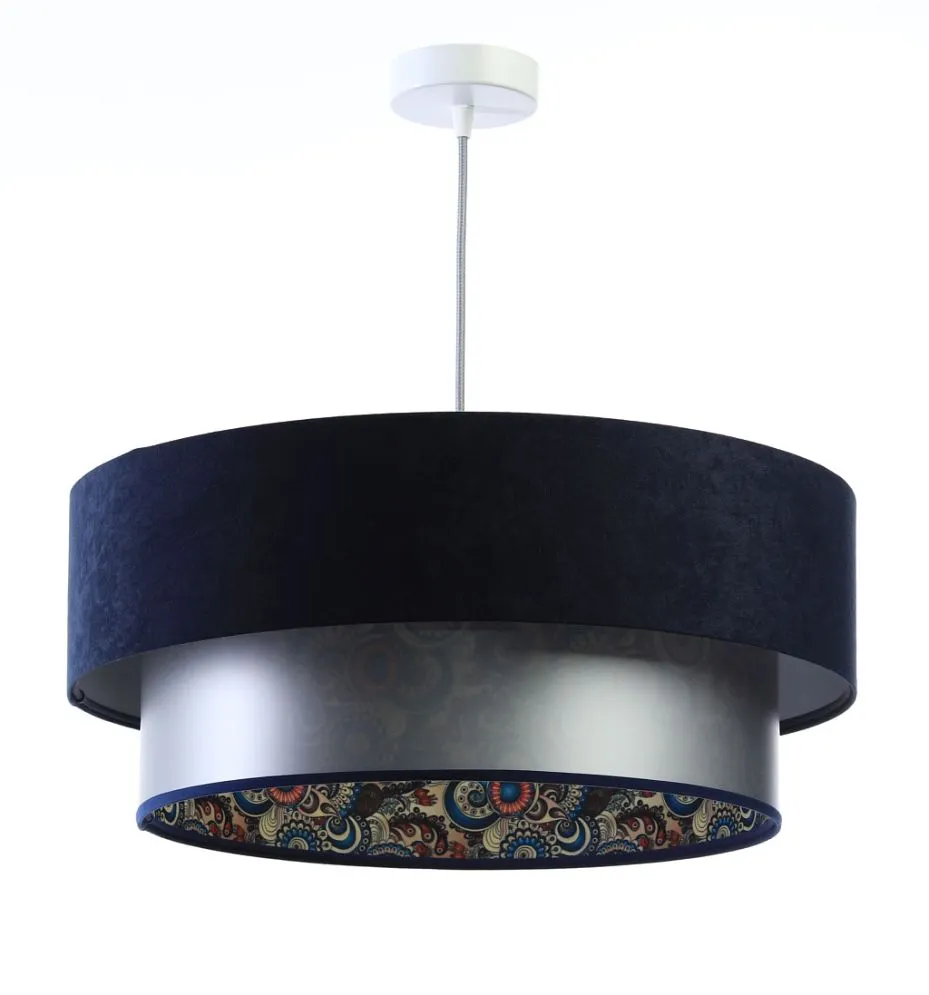 Lampa wisząca DOUBLE MIX 40 granatowa/srebrna nowoczesna do salonu | MIRAT.