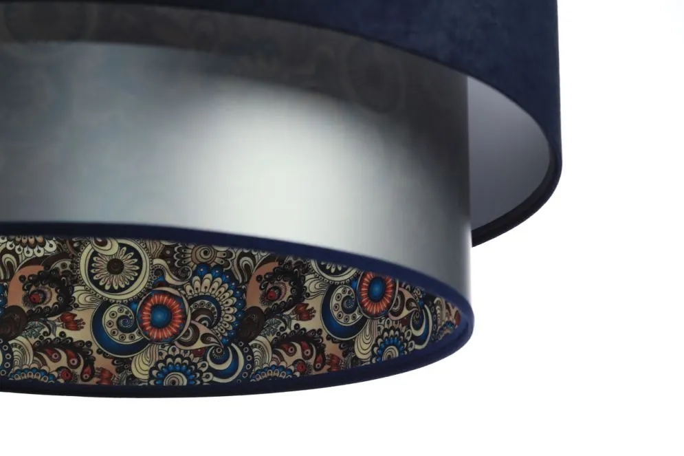 Lampa wisząca DOUBLE MIX 50 granatowa/srebrna w kształcie walca | MIRAT.