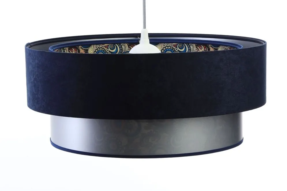 Lampa wisząca DOUBLE MIX 60 granatowa/srebrna dwukolorowa w stylu glamour | MIRAT.