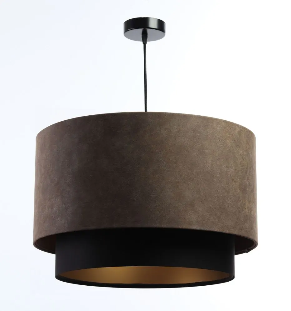 Lampa wisząca DOUBLE ZAMSZ 60 brązowa/czarna ręcznie robiona w kształcie walca | MIRAT.