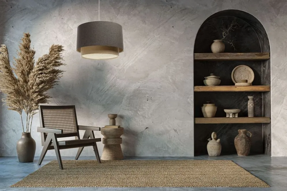 Lampa wisząca ERUTAN DOUBLE RATTAN 40 szara/beżowa w stylu boho I sklep meblowy MIRAT.