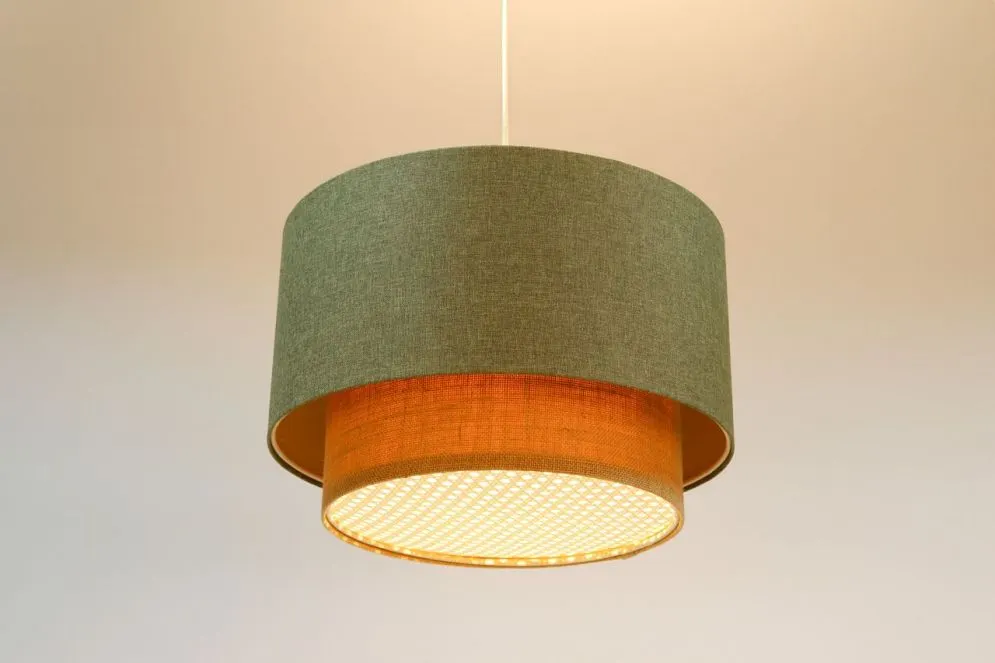 Lampa wisząca ERUTAN DOUBLE RATTAN 40 zielona/beżowa polskiej produkcji I sklep meblowy MIRAT.