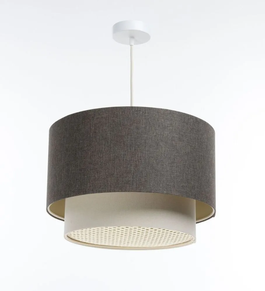 Lampa wisząca ERUTAN DOUBLE RATTAN 50 szara/kremowa w kształcie walca I sklep meblowy MIRAT.
