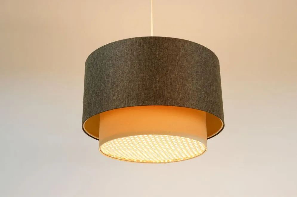 Lampa wisząca ERUTAN DOUBLE RATTAN 60 szara/kremowa nad stół I sklep meblowy MIRAT.
