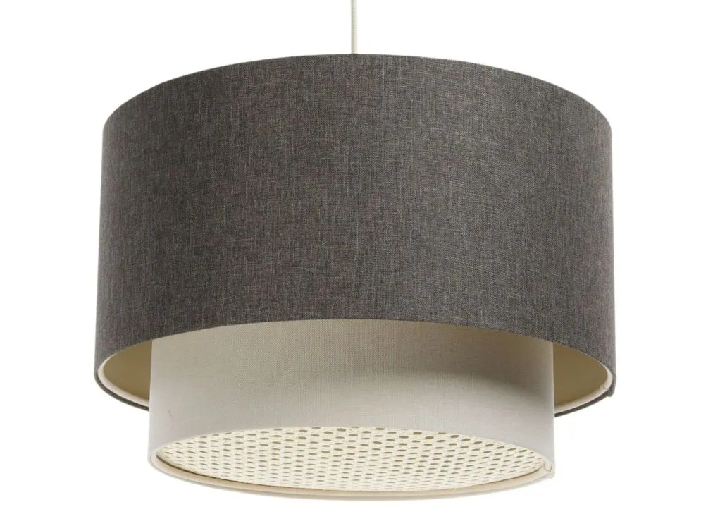 Lampa wisząca ERUTAN DOUBLE RATTAN 50 szara/kremowa w kształcie walca I sklep meblowy MIRAT.