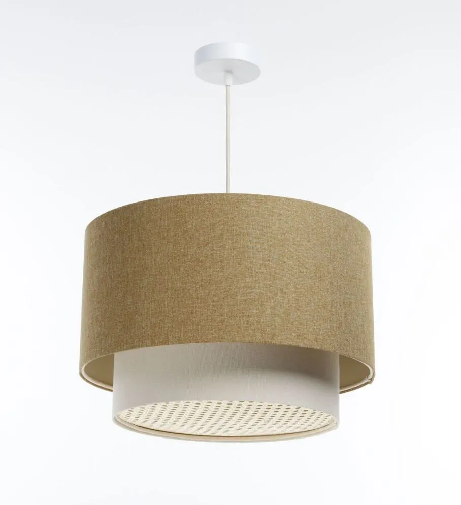 Lampa wisząca ERUTAN DOUBLE RATTAN 60 żółta/kremowa duża w kształcie walca I sklep meblowy MIRAT.