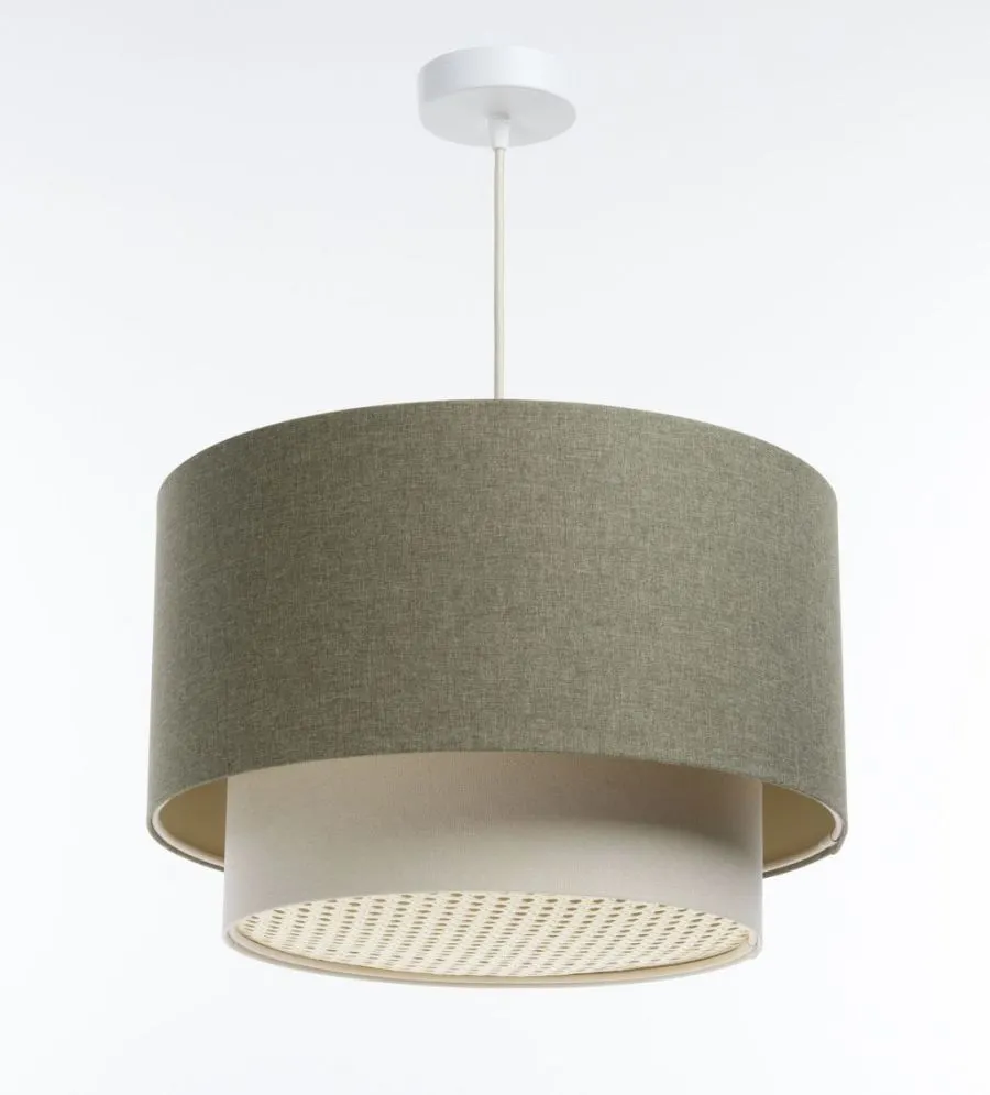 Lampa wisząca ERUTAN DOUBLE RATTAN 50 zielona/kremowa z rattanową blendą I sklep meblowy MIRAT.