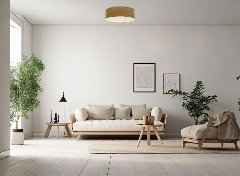 Plafon sufitowy ERUTAN RATTAN 40 żółty z rattanową blendą I sklep meblowy MIRAT.