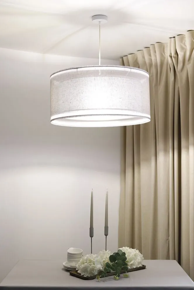 Lampa wisząca DUO LEN LIGHT 003-60 szara/srebrna lniana I sklep meblowy MIRAT.