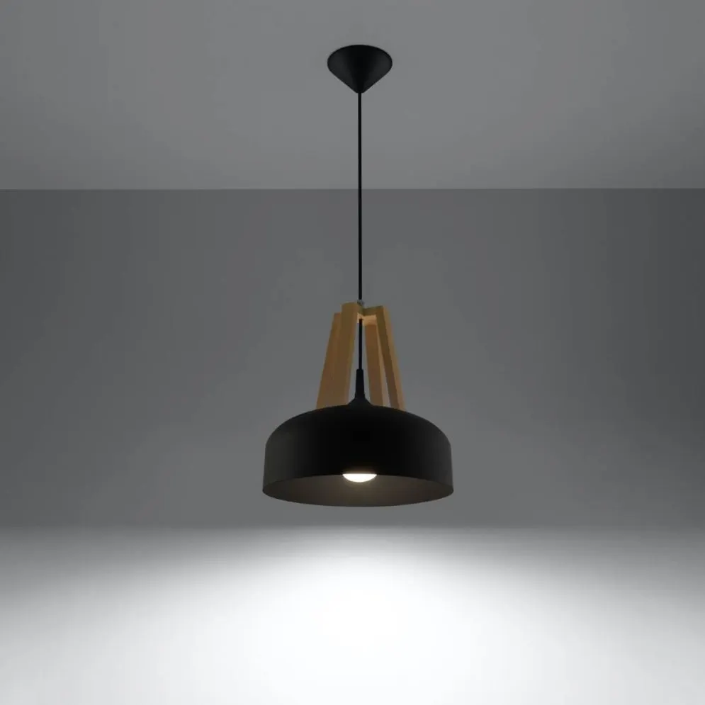 Lampa wisząca CASCO czarna/naturalne drewno | sklep MIRAT  kolekcja casco