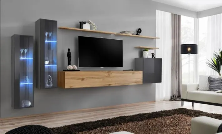 Meblościanka SWITCH XI z przeszklonymi witrynami z podświetleniem | MIRAT. w stylu  kolekcja SWITCH
