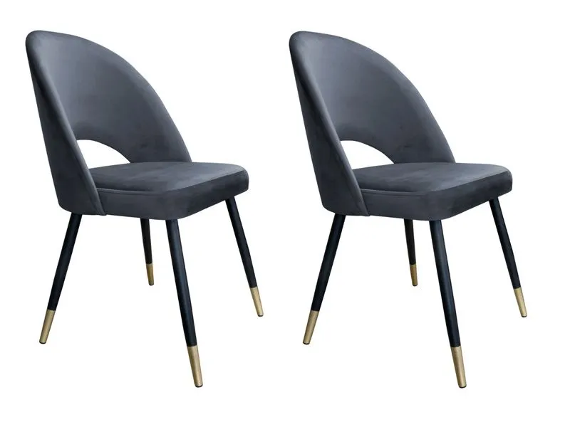 Zestaw krzeseł ISKAR BL VELVET GOLD 2 szt ciemno szare kubełkowe na czarnych nogach | MIRAT. w stylu GLAMOUR kolekcja