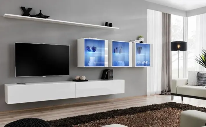 biała meblościanka z podświetleniem na wysoki połysk SWITCH XVII