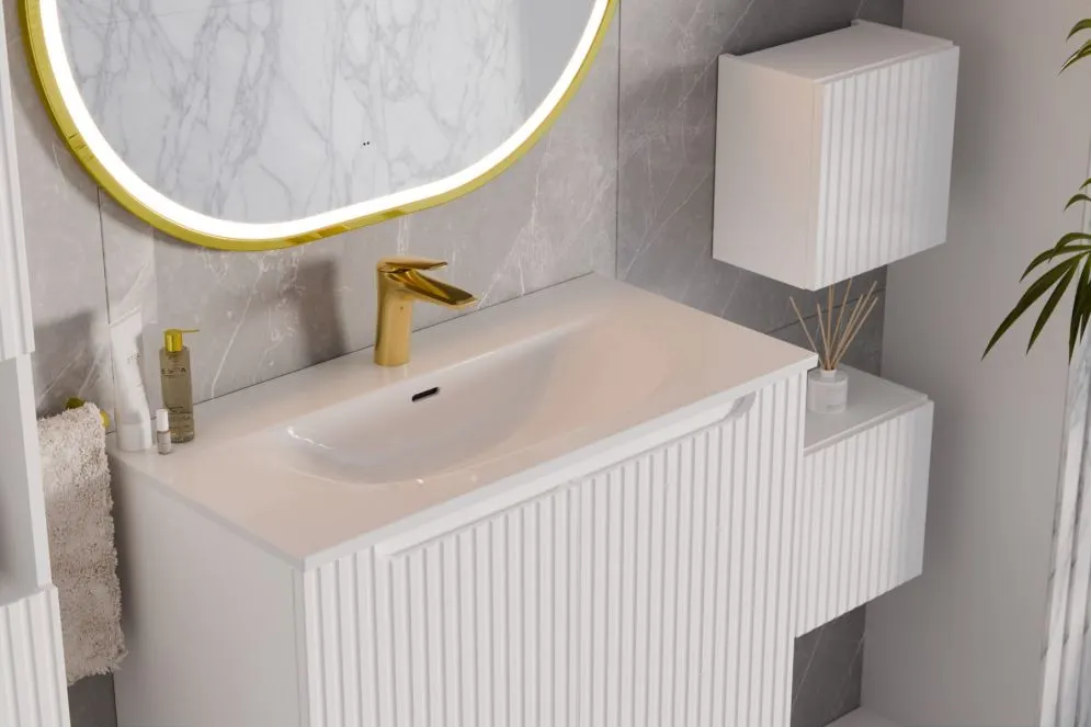 Szafka pod umywalkę NOVA WHITE 82-50-2D 50cm biała ryflowane fronty I sklep meblowy MIRAT. styl RYFLOWANY