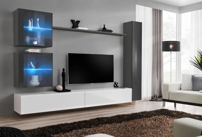 Grafitowo-biała meblościanka wisząca do salonu SWITCH XVIII 