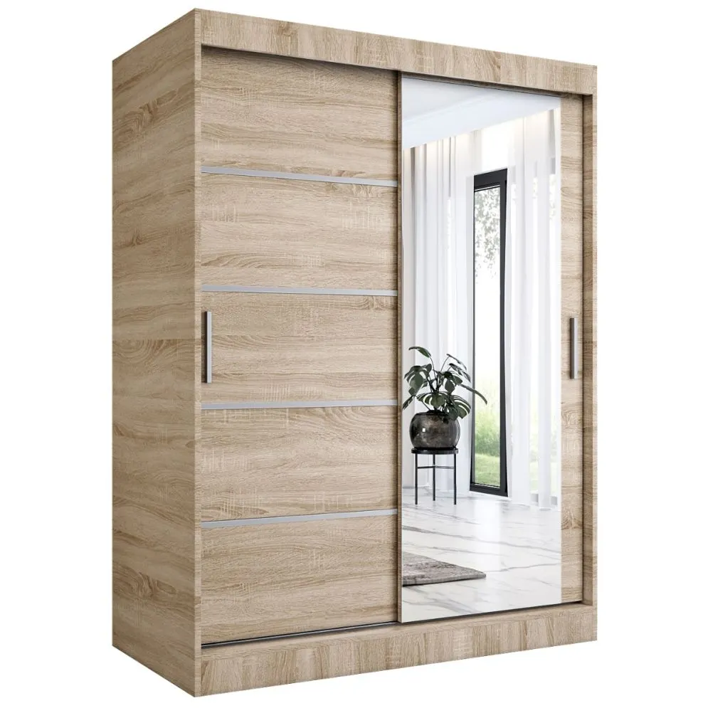Szafa przesuwna MODUO COMFORT 2 150 dąb sonoma z listwami i z lustrem | MIRAT. kolekcja MODUO COMFORT