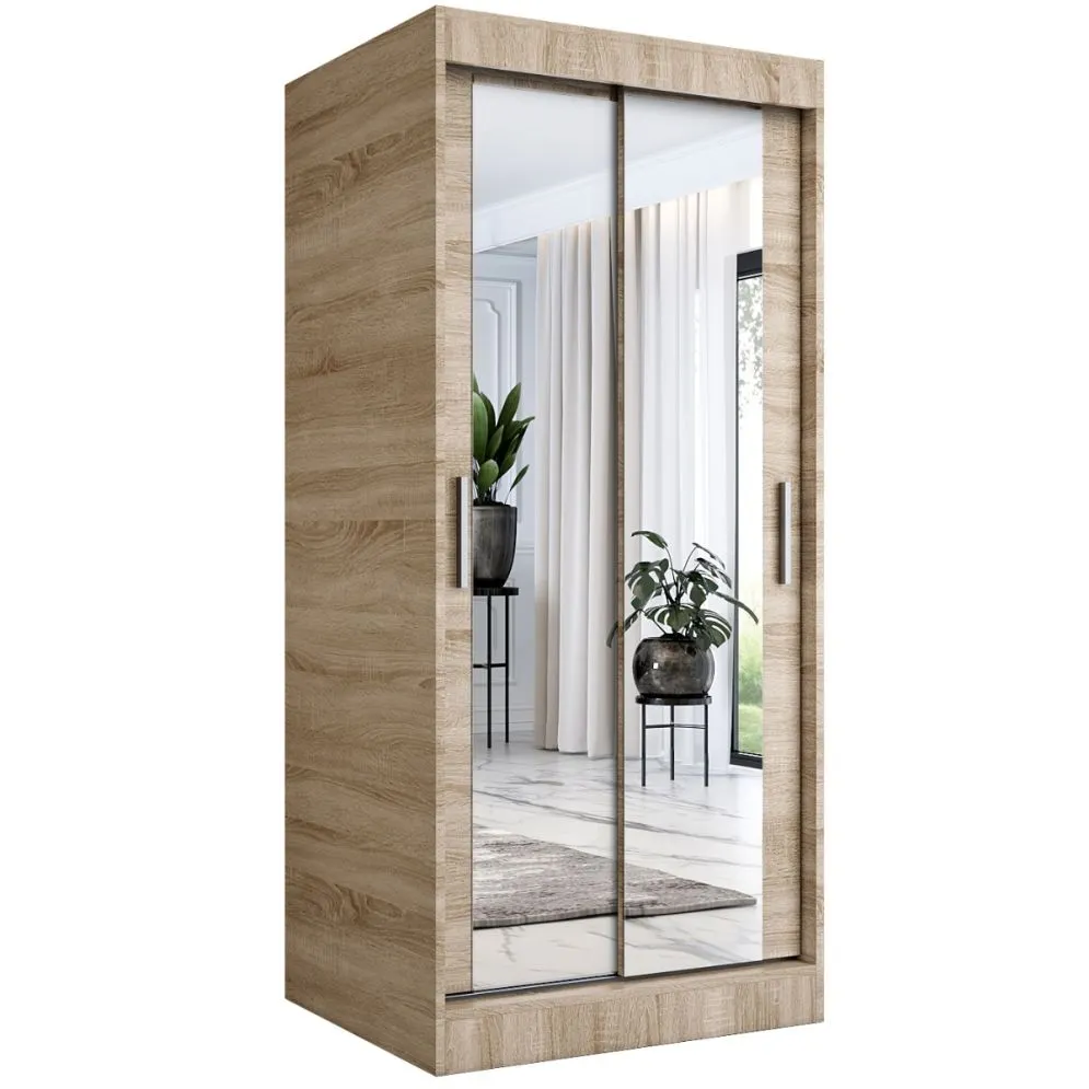 Szafa przesuwna MODUO COMFORT 90 dąb sonoma z dwoma lustrami do sypialni | MIRAT. w stylu  kolekcja MODUO COMFORT