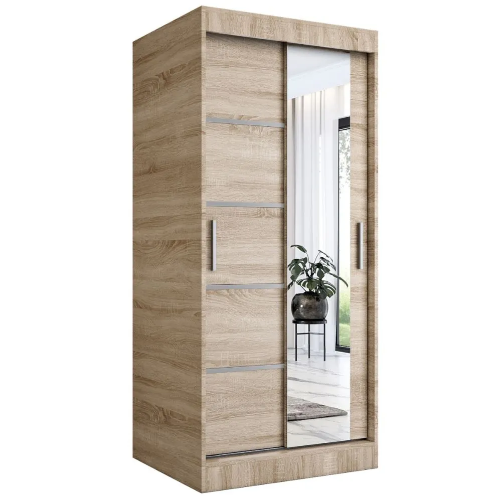 Szafa przesuwna MODUO COMFORT 2 90 dąb sonoma z listwami i z lustrem | MIRAT. w stylu  kolekcja MODUO COMFORT