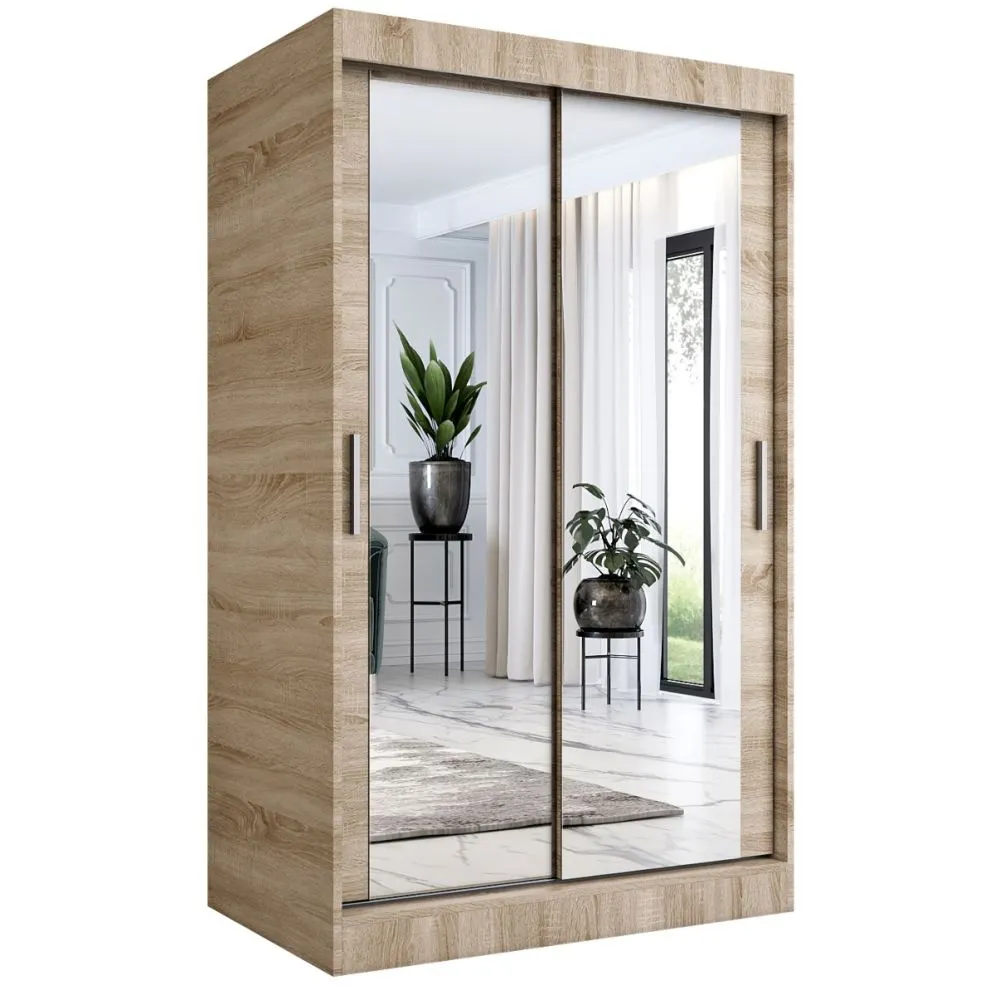 Szafa przesuwna MODUO COMFORT 120 dąb sonoma z dwoma lustrami do sypialni | MIRAT. w stylu  kolekcja MODUO COMFORT