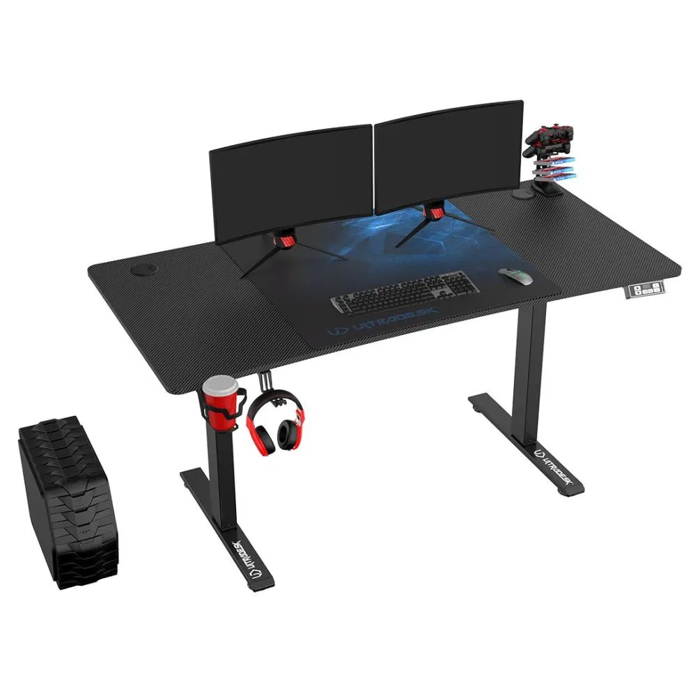 Biurko gamingowe LEVEL V2 niebieskie z regulacją wysokości | MIRAT.