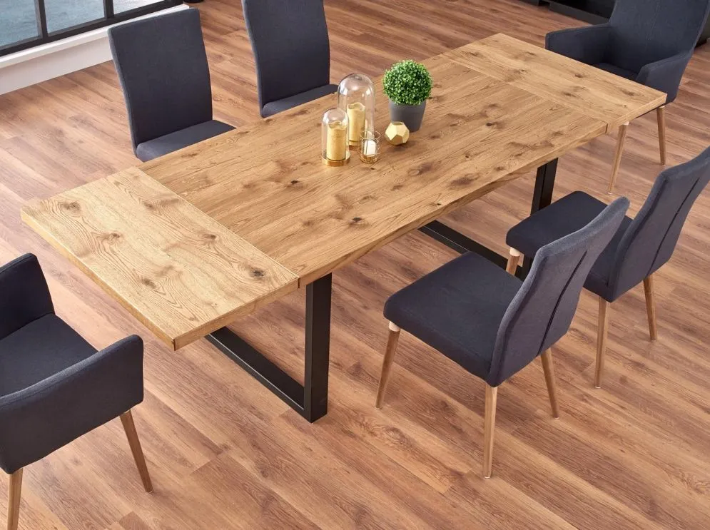 Stół PEREZ 160(250)x90 jasny dąb fornirowany na metalowej podstawie | MIRAT. w stylu LOFT kolekcja