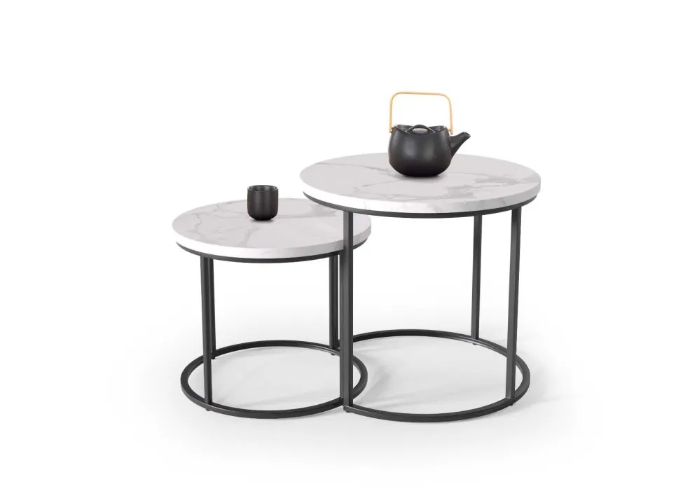 Zestaw 2 stolików OREO biały marmur na metalowej podstawie | MIRAT. styl LOFT