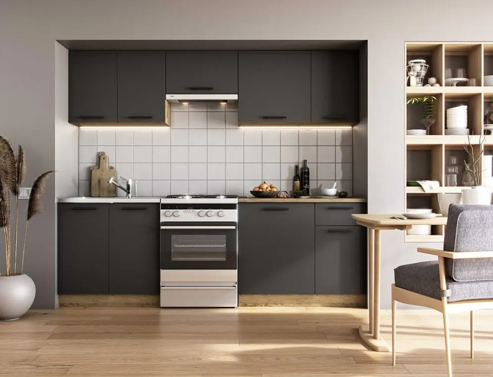 Zestaw mebli kuchennych DARIA 240 dąb craft/antracyt | MIRAT. w stylu LOFT kolekcja