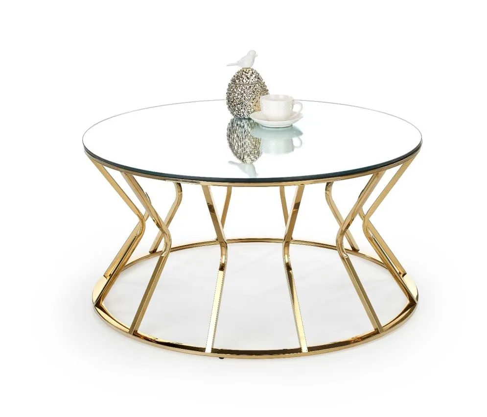 Stolik kawowy AFINA 90x90 lustro/złoty okrągły w stylu glamour | MIRAT. w stylu GLAMOUR kolekcja